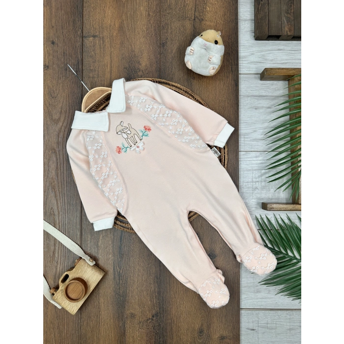 Pamuklu Nakışlı Kız Bebek Tulum