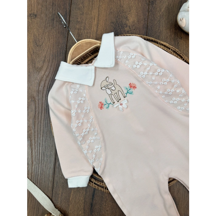 Pamuklu Nakışlı Kız Bebek Tulum