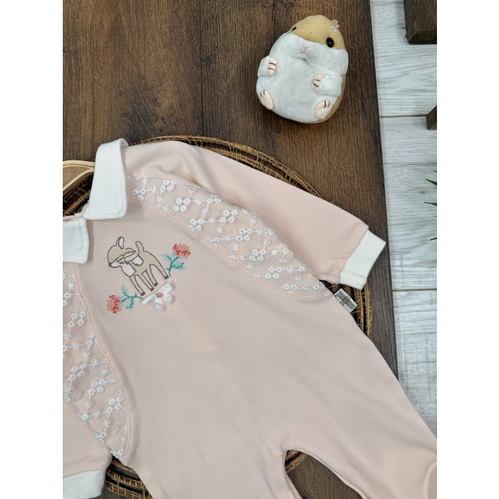 Pamuklu Nakışlı Kız Bebek Tulum