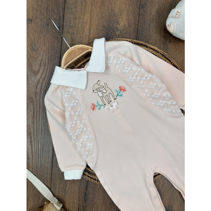 Pamuklu Nakışlı Kız Bebek Tulum