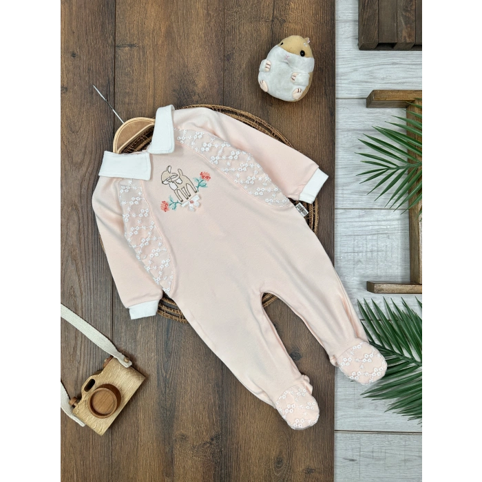 Pamuklu Nakışlı Kız Bebek Tulum