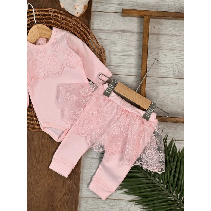 Pamuklu Uzun Kollu Kız Bebek 2li Takım