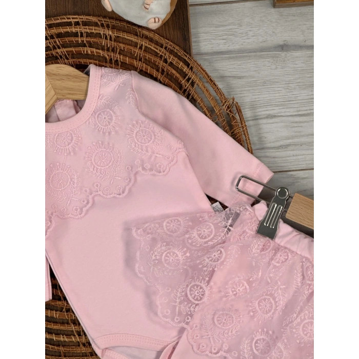 Pamuklu Uzun Kollu Kız Bebek 2li Takım