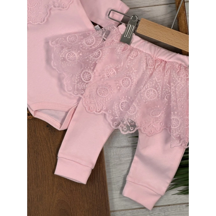 Pamuklu Uzun Kollu Kız Bebek 2li Takım