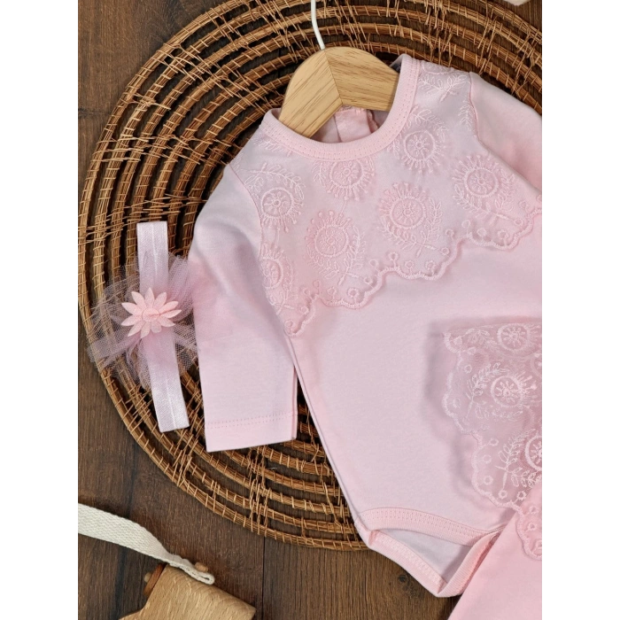 Pamuklu Uzun Kollu Kız Bebek 2li Takım