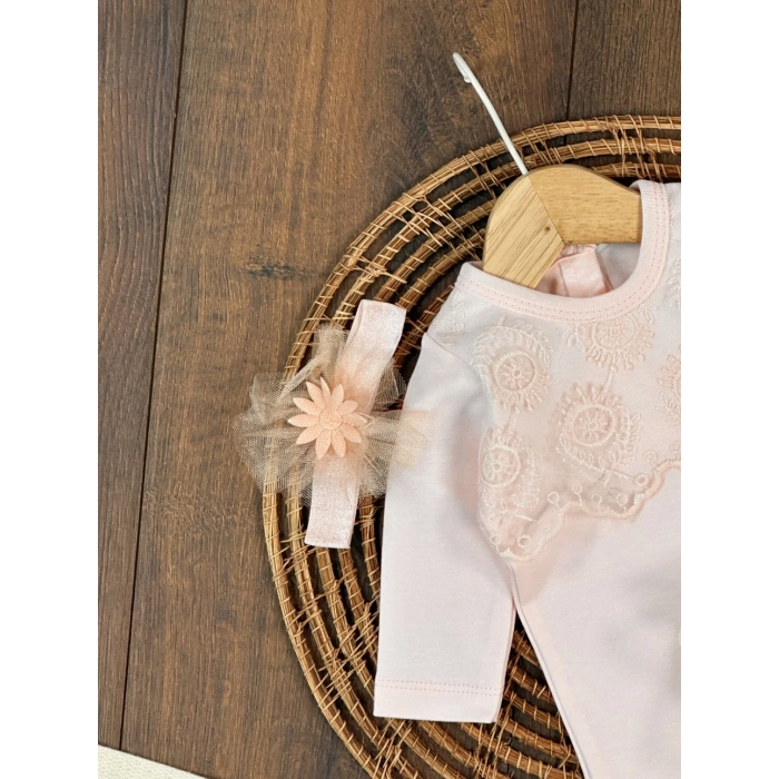 Pamuklu Uzun Kollu Kız Bebek 3lu Takım