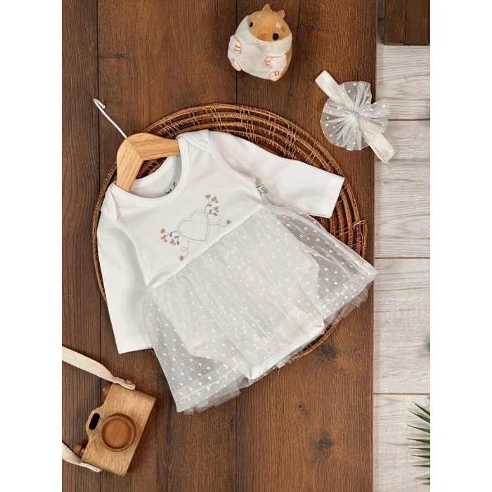 Pamuklu Uzun Kollu Kız Bebek Elbise