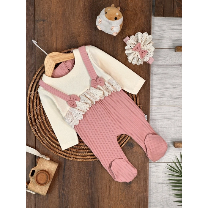 Pamuklu Uzun Kollu Kız Bebek Tulum