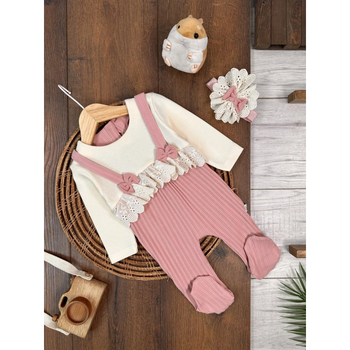 Pamuklu Uzun Kollu Kız Bebek Tulum
