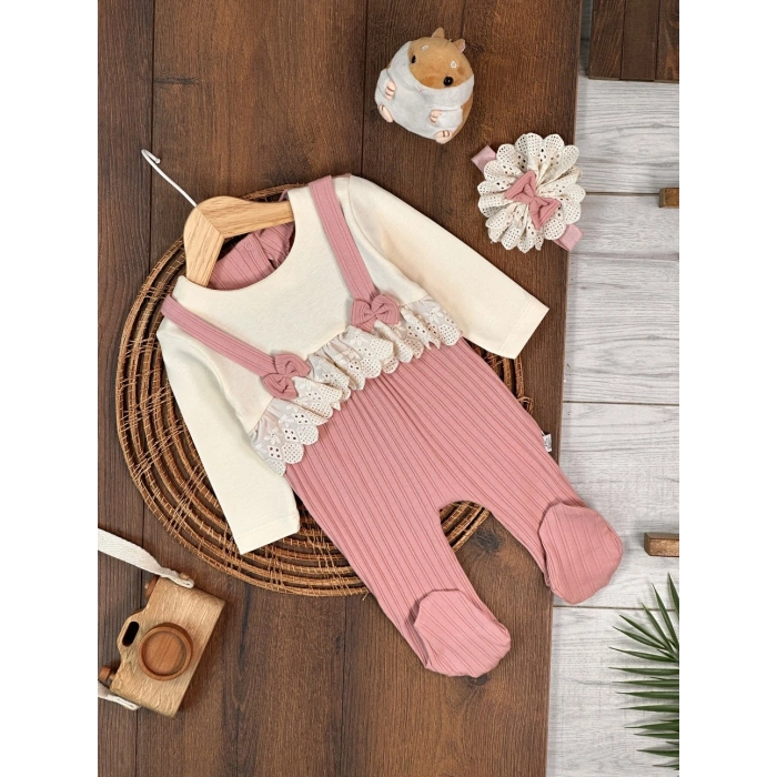 Pamuklu Uzun Kollu Kız Bebek Tulum