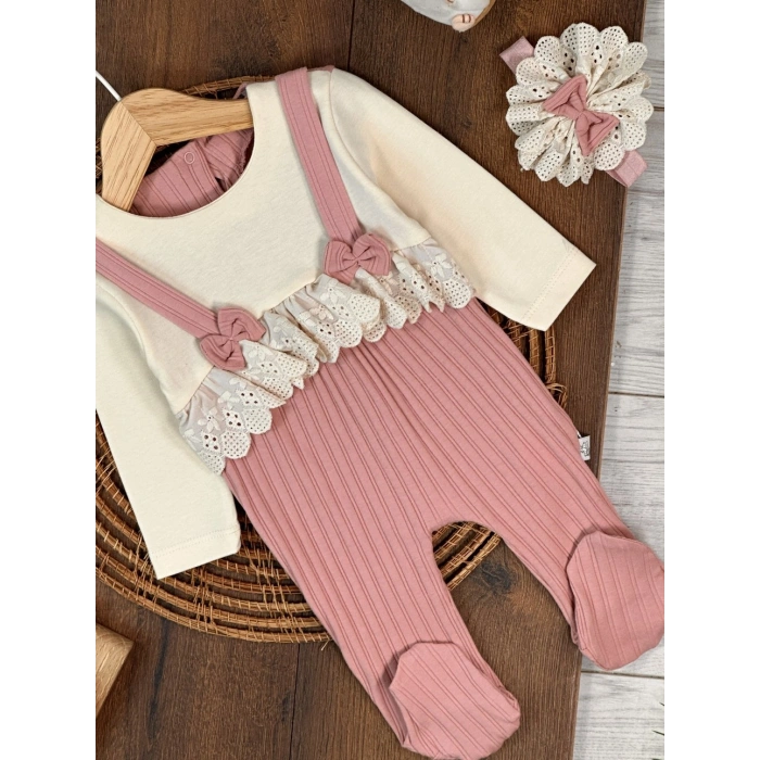 Pamuklu Uzun Kollu Kız Bebek Tulum