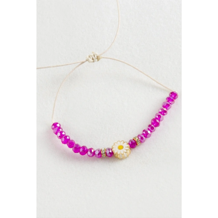 Papatya Kristal Makrome İp Bileklik