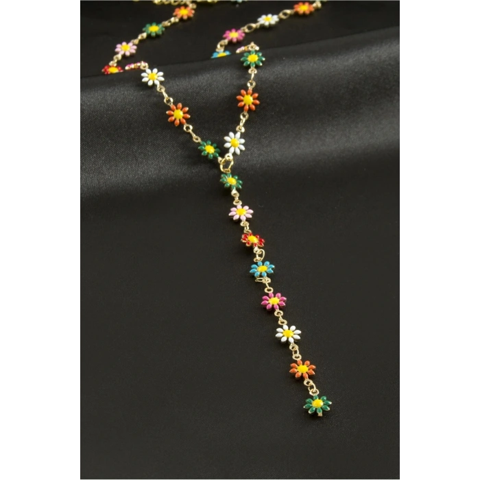 Papatya Mineli Çelik Y Kolye