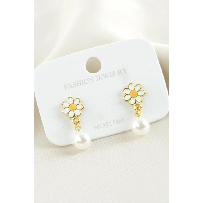 Papatya Mineli İnci Küpe