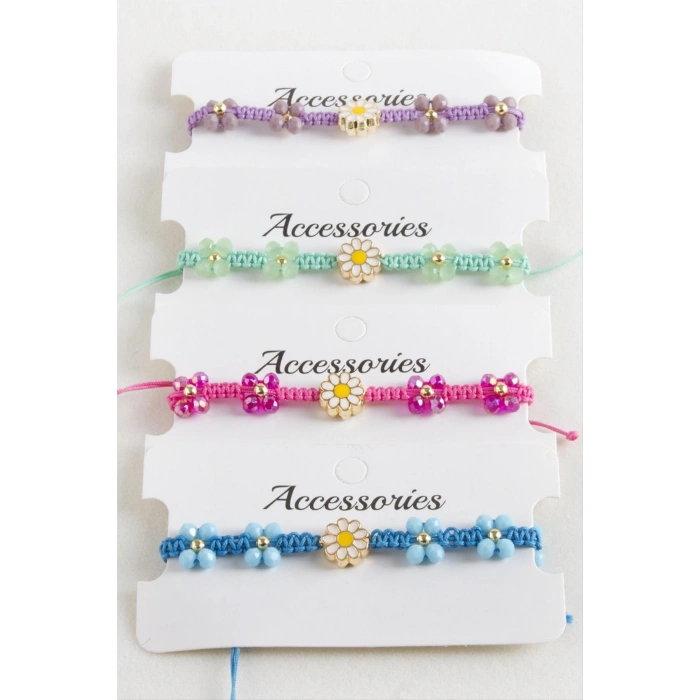 Papatya Mineli Makrome Örgülü İp Bileklik