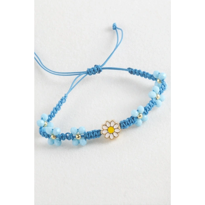 Papatya Mineli Makrome Örgülü İp Bileklik