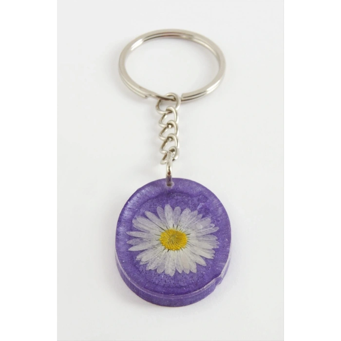 Papatya Oval Epoksi Anahtarlık