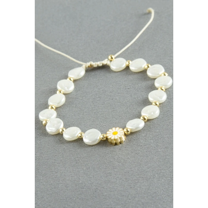 Papatya Yuvarlak İnci Bileklik