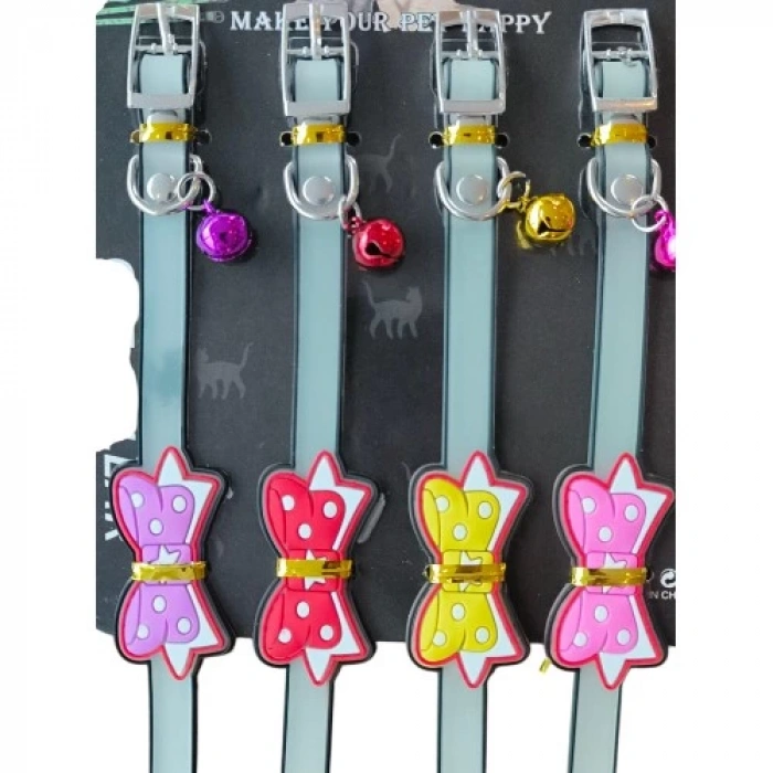 Papyonlu Silikon Kedi Tasması