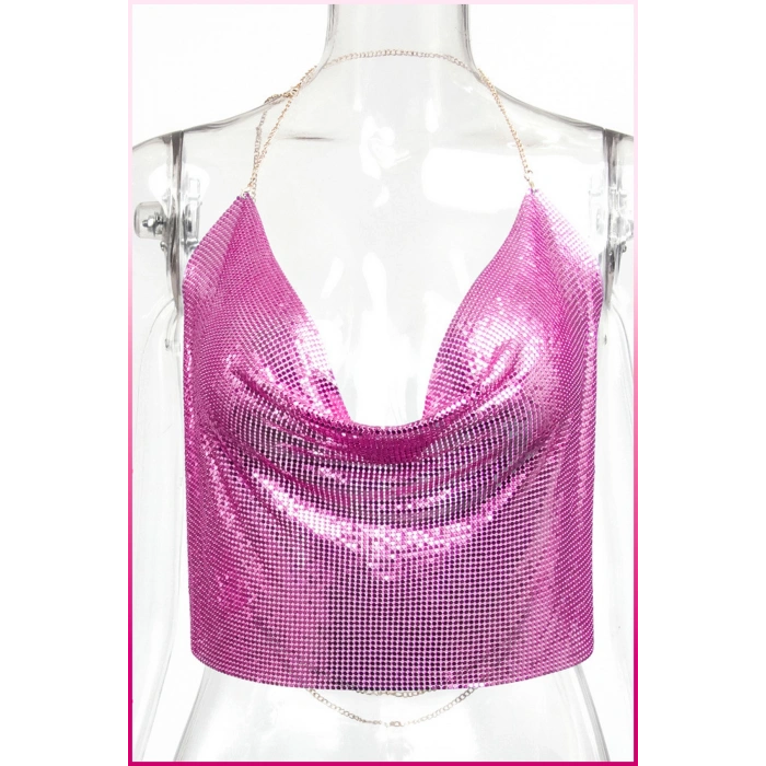 Parlak Fuşya Zırh Bustiyer, Zarif Parlak Crop