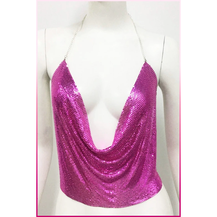 Parlak Fuşya Zırh Bustiyer, Zarif Parlak Crop