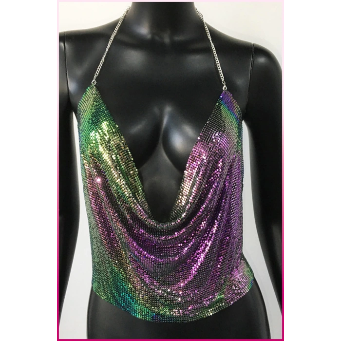 Parlak Gökuşağı Zırh Bustiyer, Zarif Parlak Crop