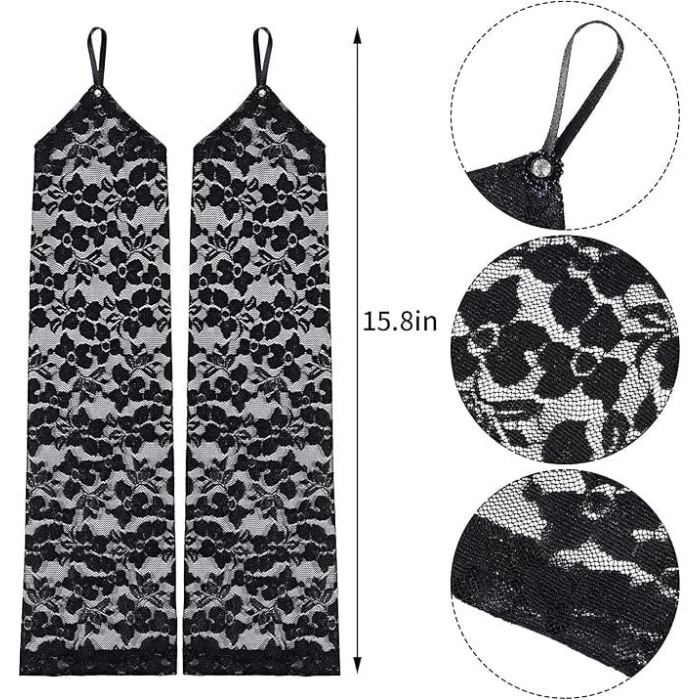 Parmak Askılı Zarif Gece Şıklığı Dantel Eldiven 40 cm