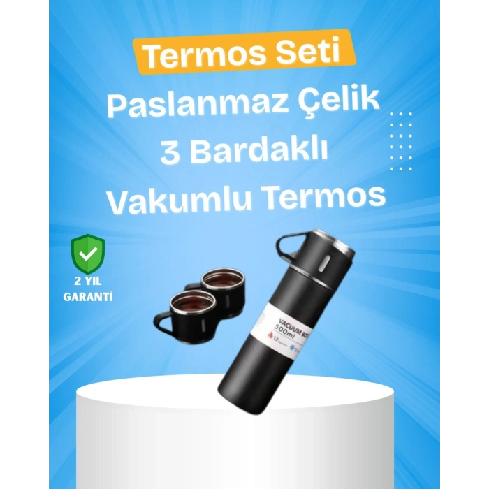 Paslanmaz Çelik Termos Seti | 500 Ml Kapasite 6-12 Saat Isı Koruma Hediye Kutulu