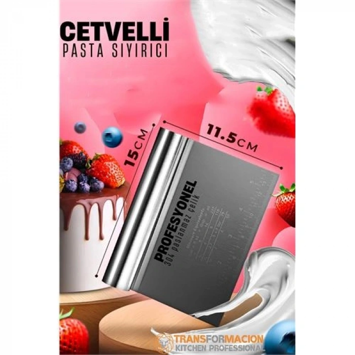 Pasta Spatulası - Profesyonel Hamur Sıyırıcı - Ölçü Cetvelli Pasta Hamur Spatulası