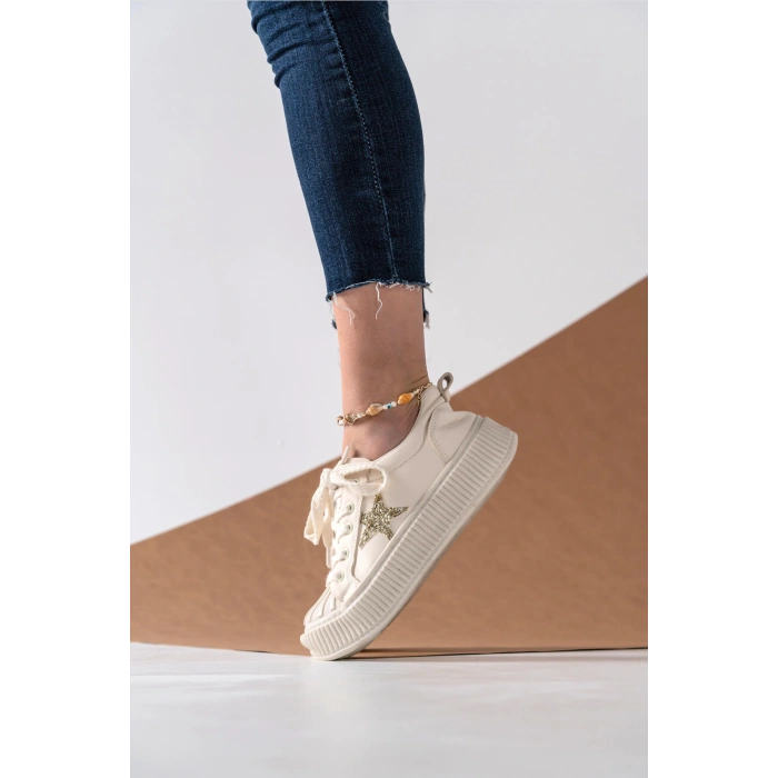 Patricia Bej Taş Detaylı Bağcıklı Spor Ayakkabı