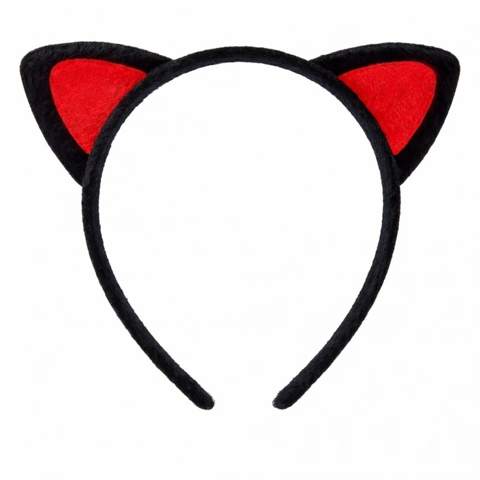 Peluş Kedi Kulak Taç Kırmızı Siyah – Çocuk Parti & Kostüm Tacı