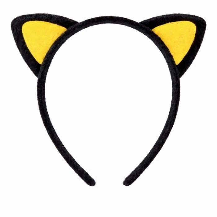 Peluş Kedi Kulak Taç Sarı Siyah – Çocuk Parti & Kostüm Tacı
