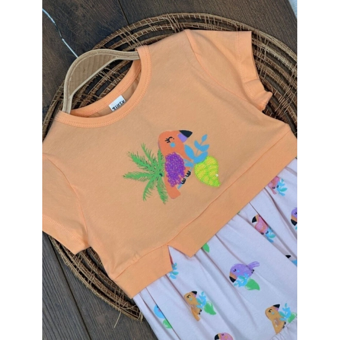 PEMBE BİSİKLET YAKA KISA KOLLU PAMUKLU PEMBE KIZ ÇOCUK & BEBEK ELBİSE