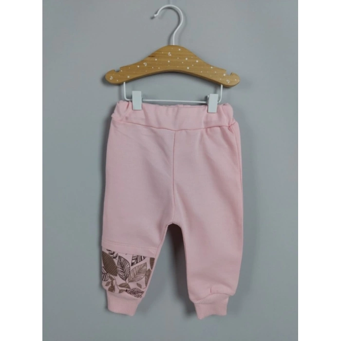 PEMBE BİSİKLET YAKA UZUN KOLLU  LASTİKLİ BEL PAÇA ŞAPKALI KIZ ÇOCUK & BEBEK ALT ÜST TAKIM