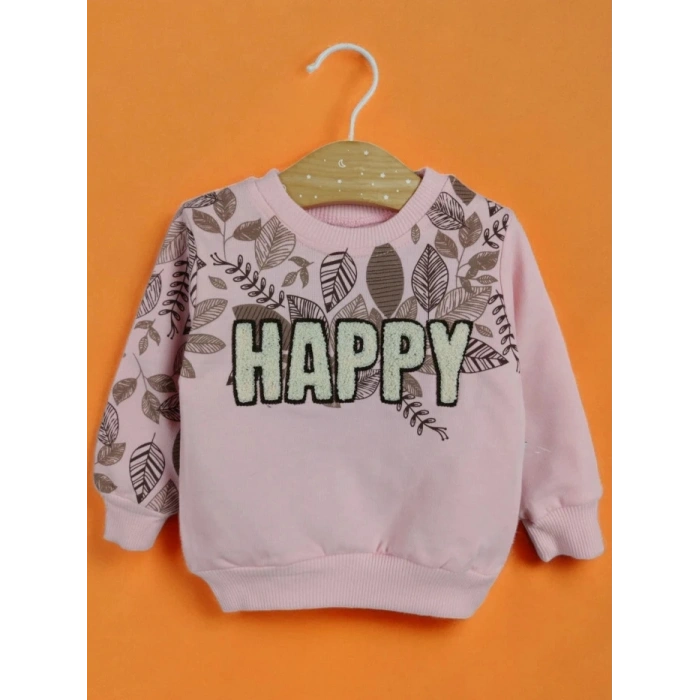 PEMBE BİSİKLET YAKA UZUN KOLLU  LASTİKLİ BEL PAÇA ŞAPKALI KIZ ÇOCUK & BEBEK ALT ÜST TAKIM