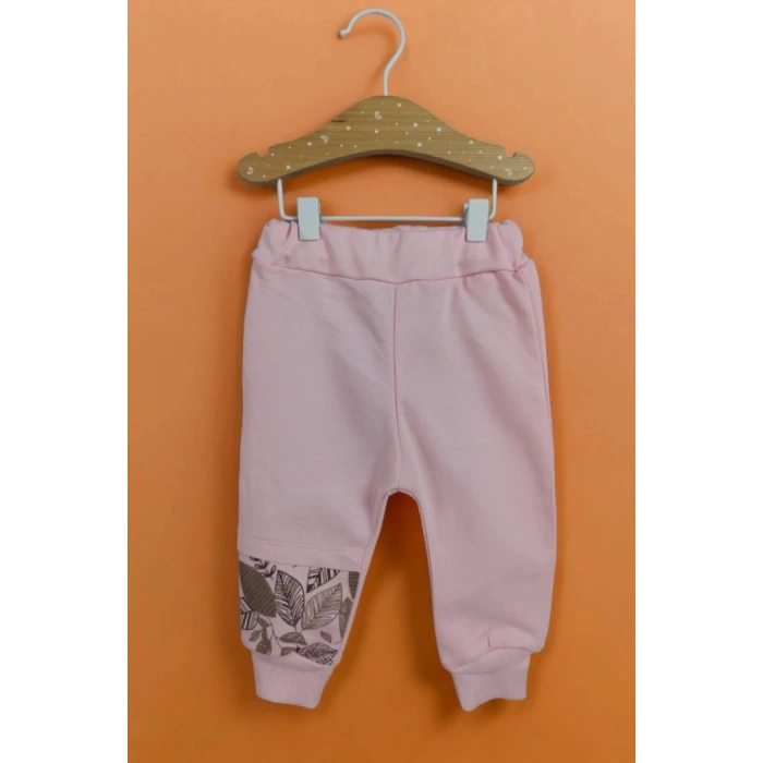 PEMBE BİSİKLET YAKA UZUN KOLLU  LASTİKLİ BEL PAÇA ŞAPKALI KIZ ÇOCUK & BEBEK ALT ÜST TAKIM