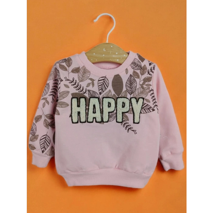 PEMBE BİSİKLET YAKA UZUN KOLLU  LASTİKLİ BEL PAÇA ŞAPKALI KIZ ÇOCUK & BEBEK ALT ÜST TAKIM