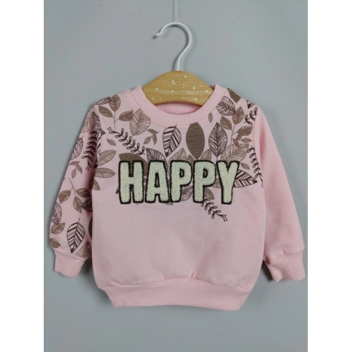 PEMBE BİSİKLET YAKA UZUN KOLLU  LASTİKLİ BEL PAÇA ŞAPKALI KIZ ÇOCUK & BEBEK ALT ÜST TAKIM