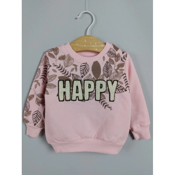 PEMBE BİSİKLET YAKA UZUN KOLLU  LASTİKLİ BEL PAÇA ŞAPKALI KIZ ÇOCUK & BEBEK ALT ÜST TAKIM