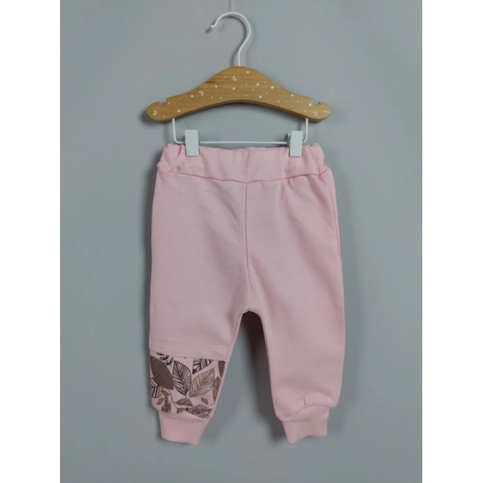 PEMBE BİSİKLET YAKA UZUN KOLLU  LASTİKLİ BEL PAÇA ŞAPKALI KIZ ÇOCUK & BEBEK ALT ÜST TAKIM