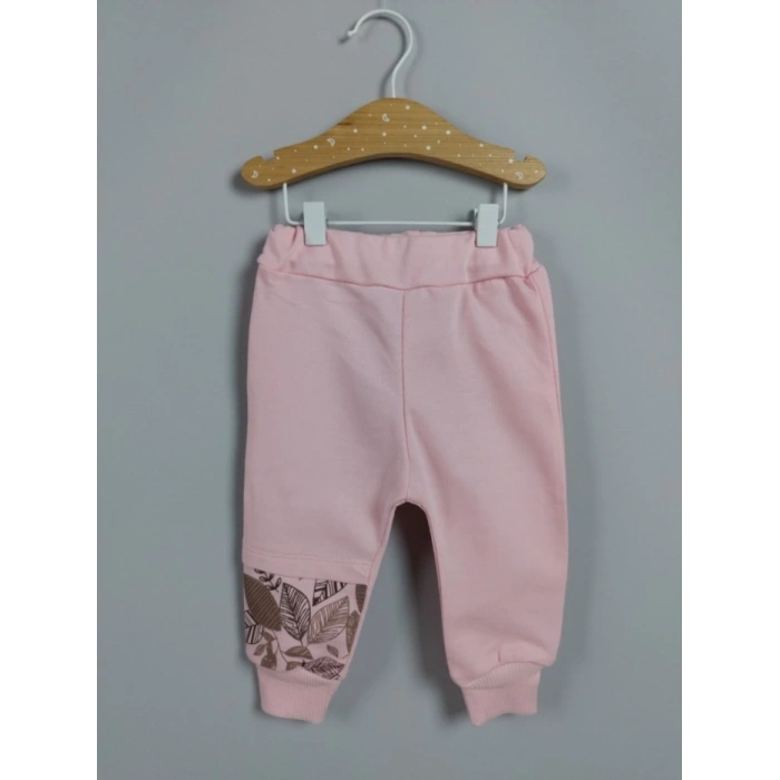 PEMBE BİSİKLET YAKA UZUN KOLLU  LASTİKLİ BEL PAÇA ŞAPKALI KIZ ÇOCUK & BEBEK ALT ÜST TAKIM