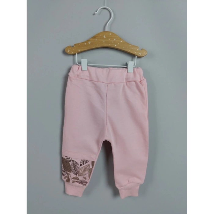 PEMBE BİSİKLET YAKA UZUN KOLLU  LASTİKLİ BEL PAÇA ŞAPKALI KIZ ÇOCUK & BEBEK ALT ÜST TAKIM