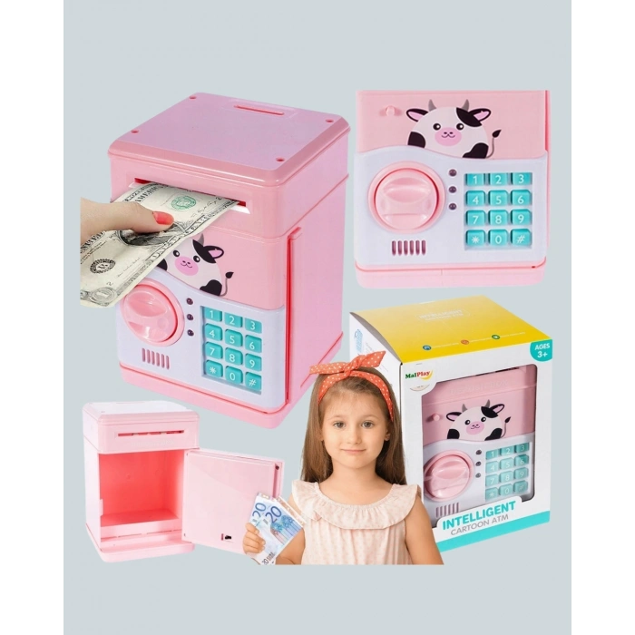 Pembe Elektronik Şifreli Otomatik Para Çeken Atm Kumbarası