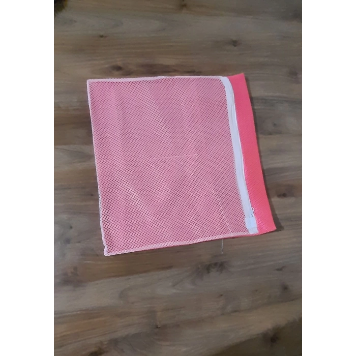 Pembe Fermuarlı - Hassas Çamaşır Terlik  Ayakkabı Yıkama Filesi Büyük Boy