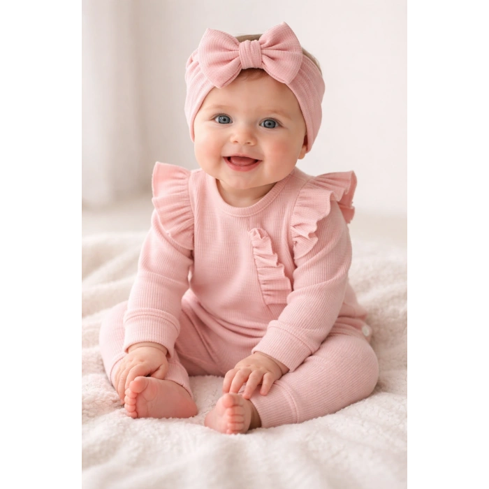 Pembe Fırfırlı 3’lü Kız Bebek Takımı