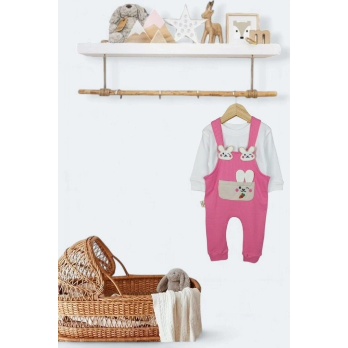 PEMBE KIZ ÇOCUK RAPORLU İNTERLOK KUMAŞ PAMUKLU 2 PARÇA BADİLİ KIZ BEBEK ÇOCUK TULUM