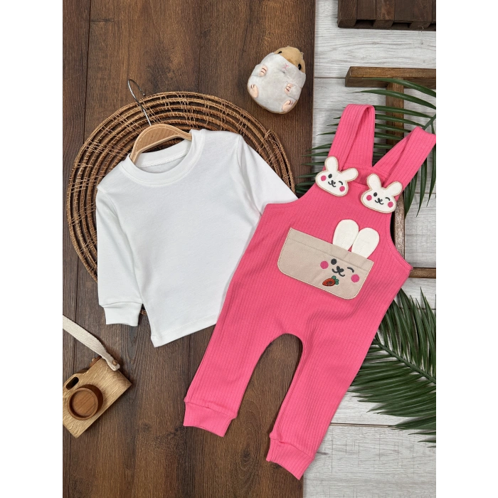 PEMBE KIZ ÇOCUK RAPORLU İNTERLOK KUMAŞ PAMUKLU 2 PARÇA BADİLİ KIZ BEBEK ÇOCUK TULUM