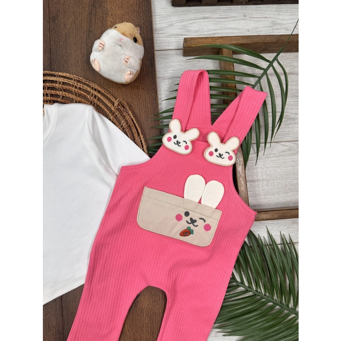 PEMBE KIZ ÇOCUK RAPORLU İNTERLOK KUMAŞ PAMUKLU 2 PARÇA BADİLİ KIZ BEBEK ÇOCUK TULUM