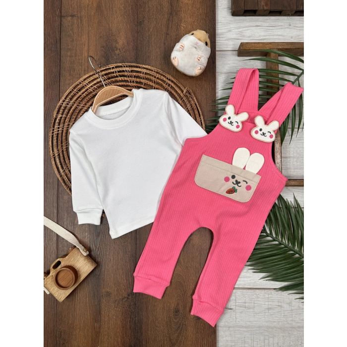 PEMBE KIZ ÇOCUK RAPORLU İNTERLOK KUMAŞ PAMUKLU 2 PARÇA BADİLİ KIZ BEBEK ÇOCUK TULUM