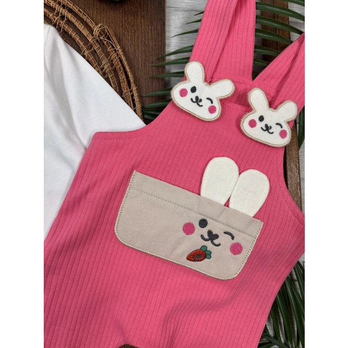 PEMBE KIZ ÇOCUK RAPORLU İNTERLOK KUMAŞ PAMUKLU 2 PARÇA BADİLİ KIZ BEBEK ÇOCUK TULUM